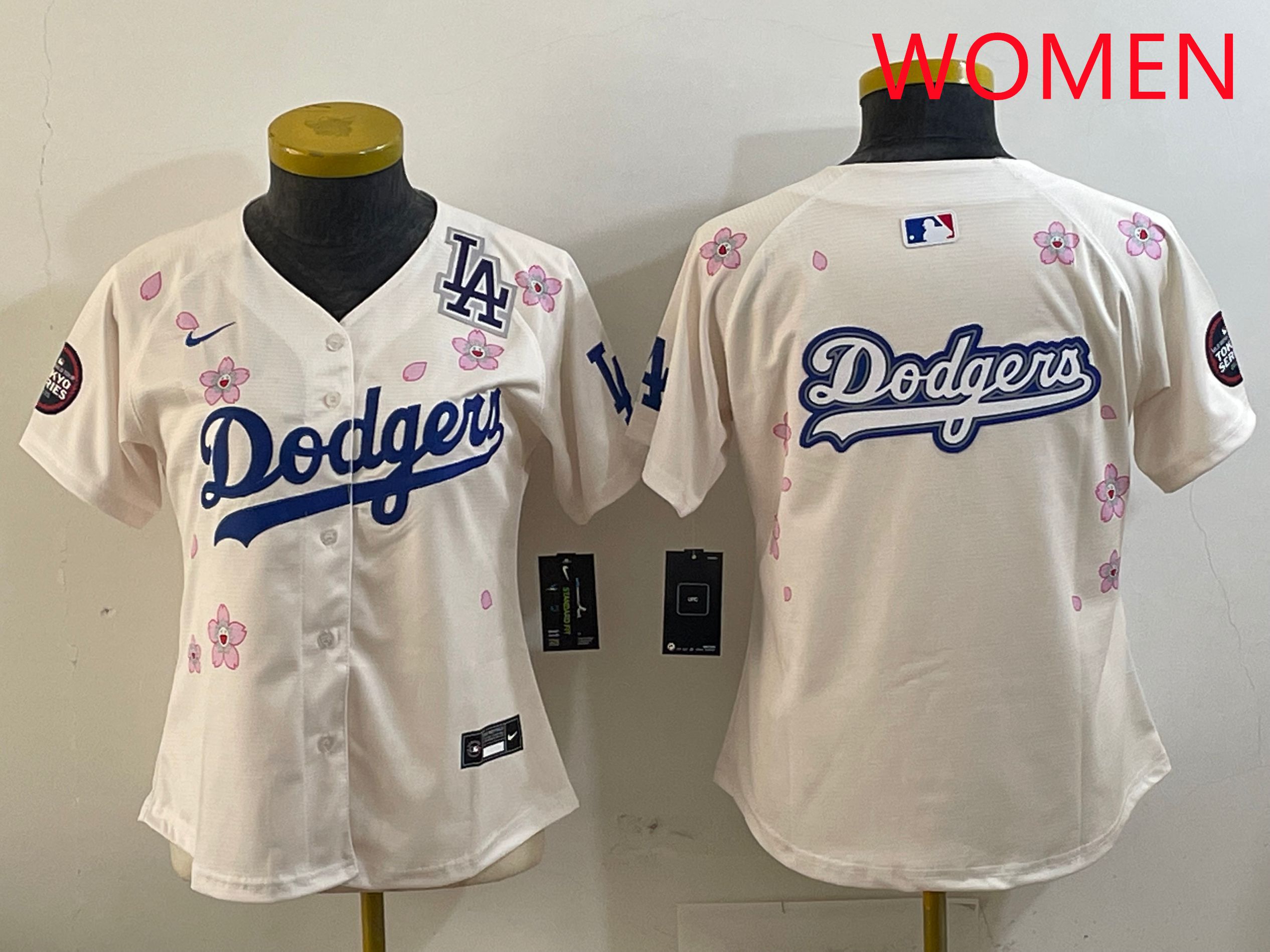Women Los Angeles Dodgers Blank Cream Sakura Edition 2025 Nike MLB Jersey style 16->women mlb jersey->Women Jersey